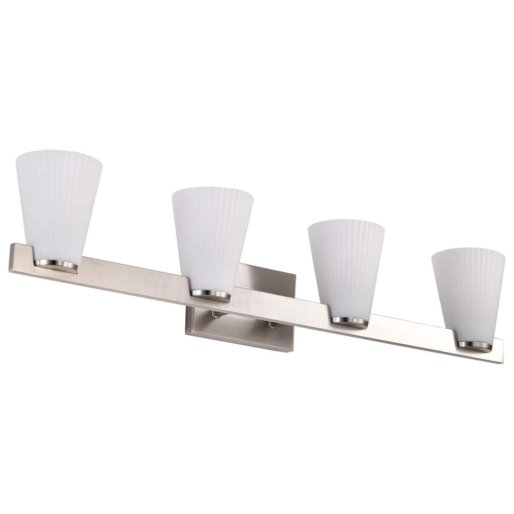 Royale 4 Light Vanity Brushed Nickel Finish Ribbed White Glass - Brushed Nickel