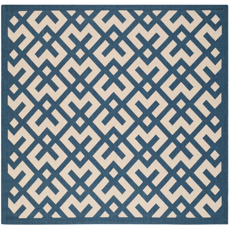SAFAVIEH Courtyard Sytske Indoor/ Outdoor Waterproof Patio Backyard Rug - 6'7" Square - Navy/Beige