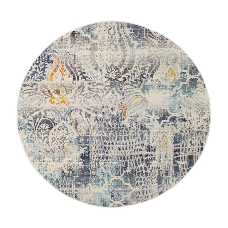 Webster Low-Pile Todd Rug - 5'0" x 5'0" - Ivory/Blue