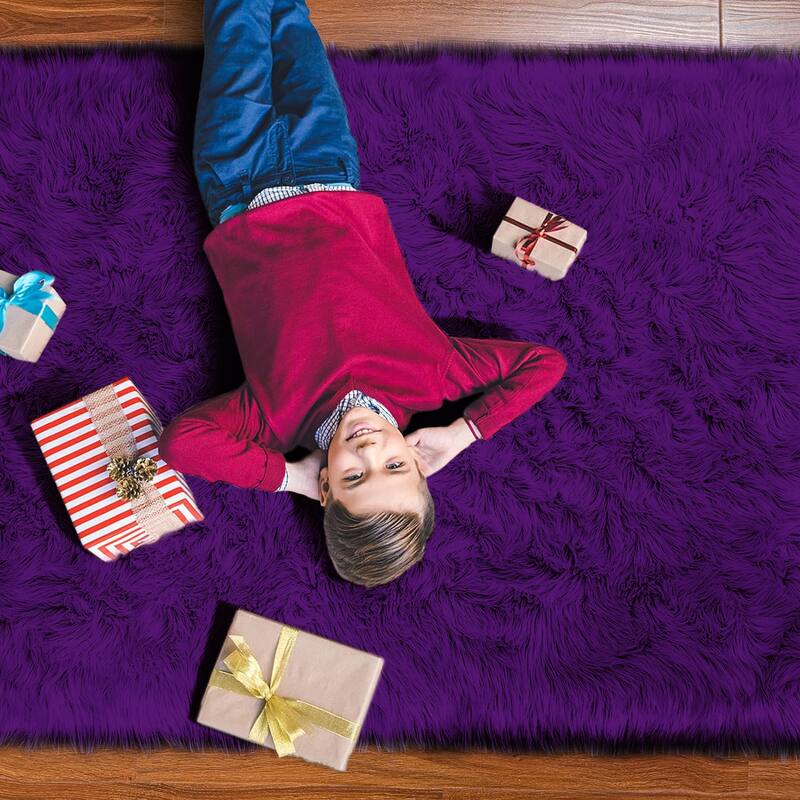 Shaggy Faux Fur Sheepskin Area Rug Super Soft Home Decor Carpet - 2' x 4' - Purple