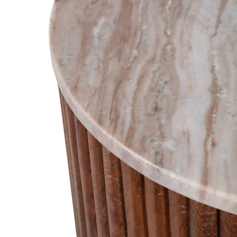Mango Wood Marble Accent Table Marble Top Fluted Base - 20" Ivory - 16" x 16" x 20"