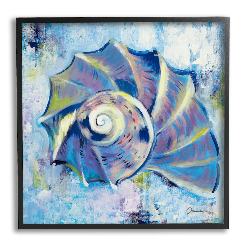 Stupell Abstract Blue Nautilus Framed Giclee Art Design by Liz Jardine