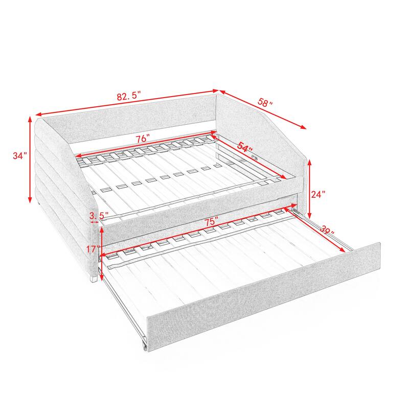 Daybed With Trundle Upholstered Tufted Sofa Bed, Linen Fabric