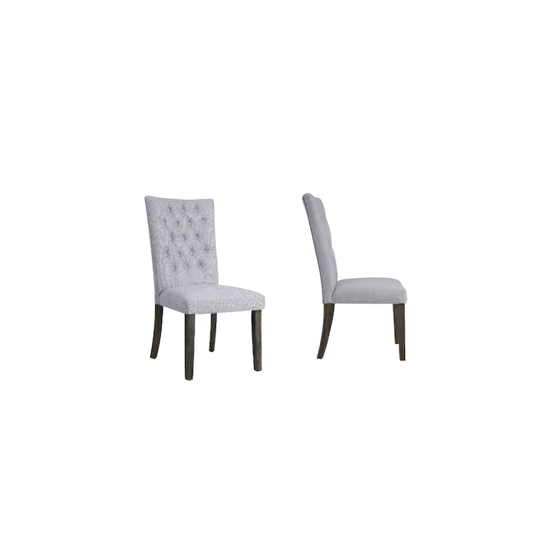Set of Two Tufted Gray Upholstered Fabric Dining Side Chairs
