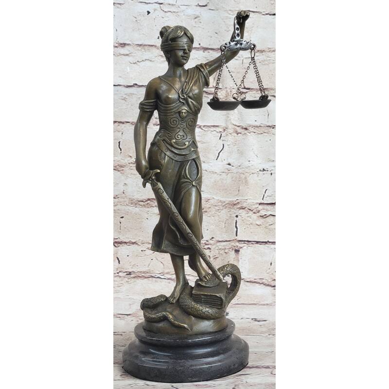 Bronze Blind Lady Of Justice Scales Law Lawyer Attorney Office Statue Sculpture