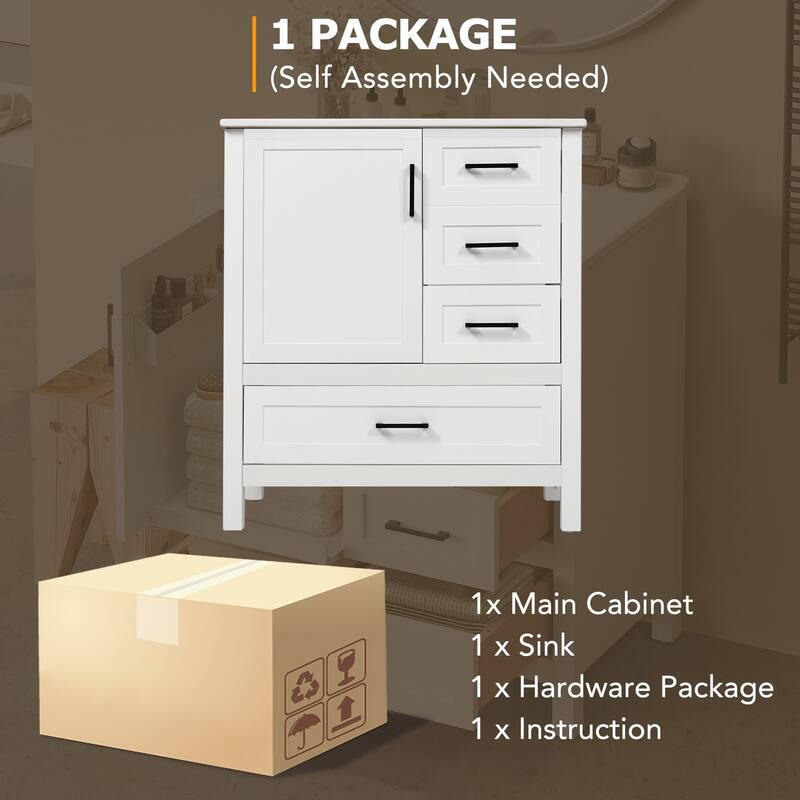 30" Modern Bathroom Vanity Set with Ceramic Sink - Soft-Close Doors & 3 Drawers, Storage Cabinet with Removable Tray