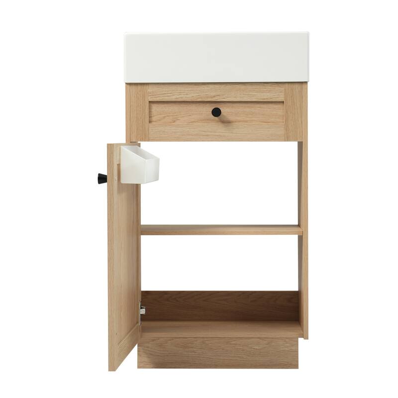 18.5"Bathroom Vanity with Resin Sink, MDF Cabinet with Adjustable Shelf, Wood Grain Melamine Finish, Reversible Door