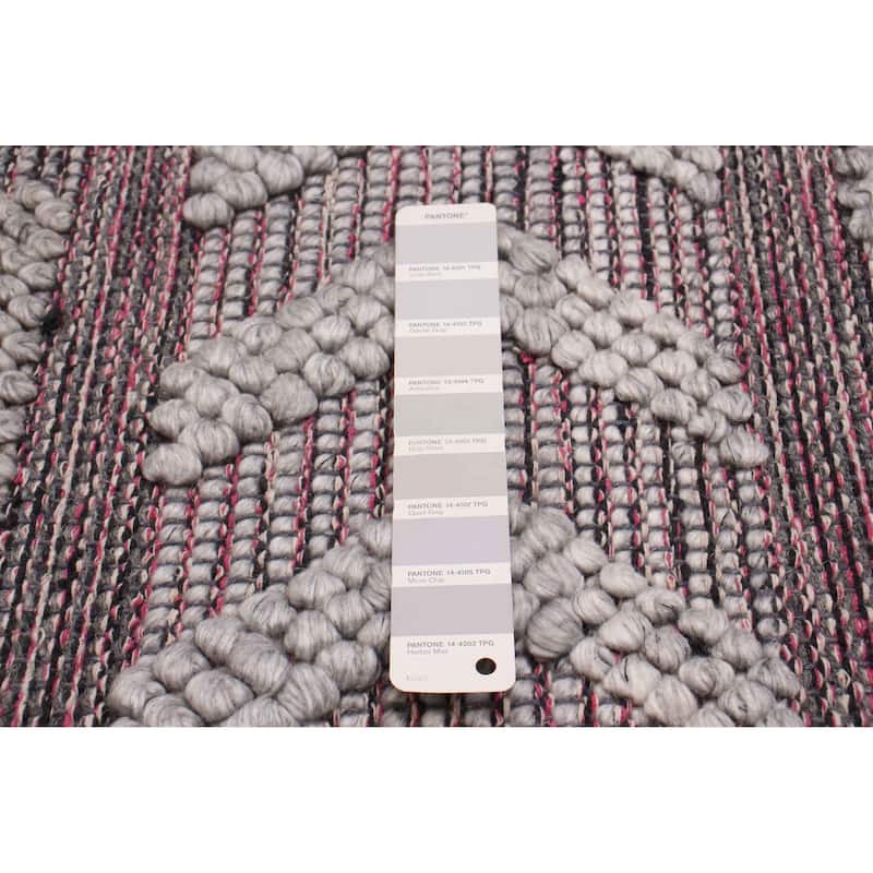 ECARPETGALLERY Braid weave Sienna Grey, Pink Wool Rug - 6'1 x 9'1