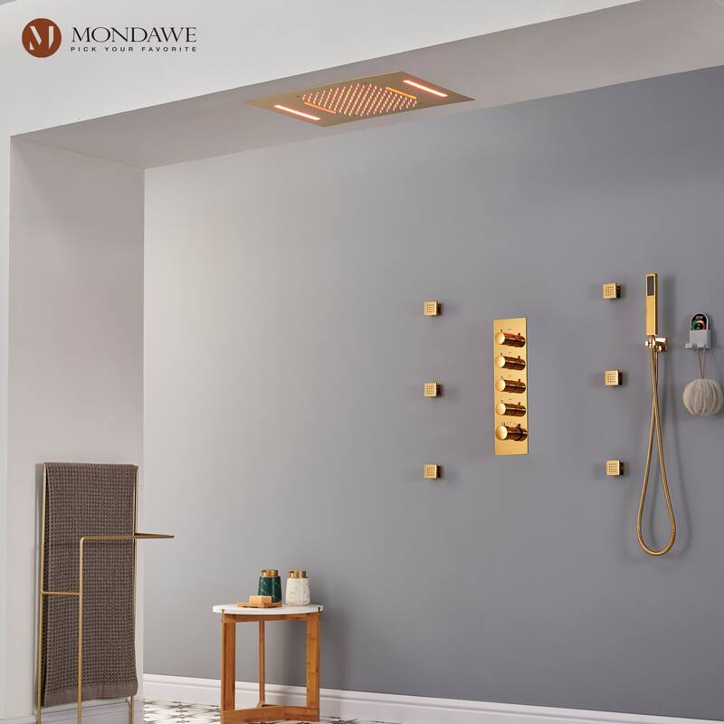 Luxury Gold 4 Functions Wall Mount LED and Music Shower Faucet Thermostatic Shower System