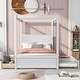 preview thumbnail 2 of 25, Wood Canopy Bed with Trundle Bed and two Drawers ,Full Size Canopy Platform bed With Support Slats, No Box Spring Needed