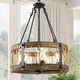 preview thumbnail 1 of 9, Farmhouse 5-Light Drum Wood Chandelier Rustic Lights for Dining Living Room - D19"x H 27"