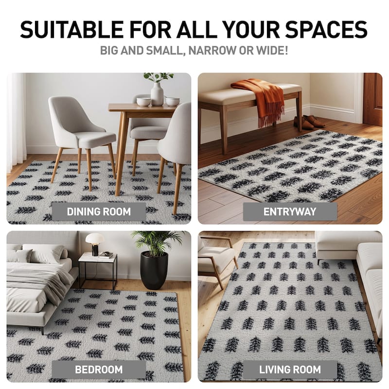 Scandinavian Arrow Shag Rug - Modern Look - Anthracite Dark Gray - Easy Maintenance