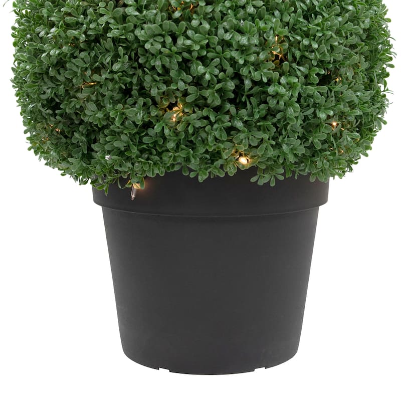 20" Pre-Lit Artificial Boxwood Ball Topiary in Round Pot Clear Lights - 16
