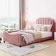 preview thumbnail 1 of 31, Twin Size Platform Bed Upholstered Bed Wooden Kids Bed with Headboard Pink - Twin