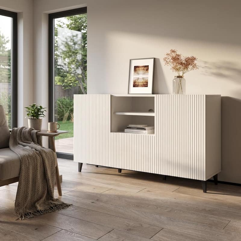 Meble Furniture Pafos 2D1S 59" Sideboard Buffet Credenza 59.3W x 15.7D x 32.3H Modern European Matte Finish