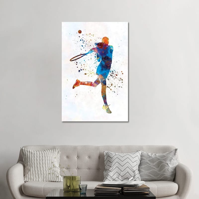 iCanvas "Woman Tennis Player 03 In Watercolor" by Paul Rommer Canvas Print - 48x32x1.5