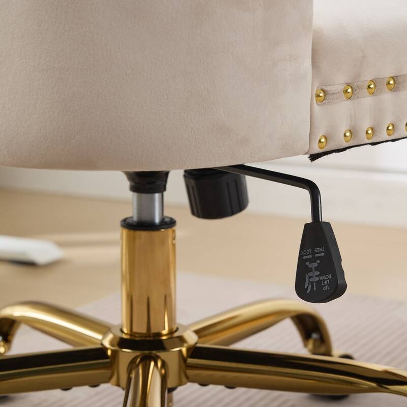 Velvet Home Office Adjustable Swivel Desk Chair with Golden Metal Base