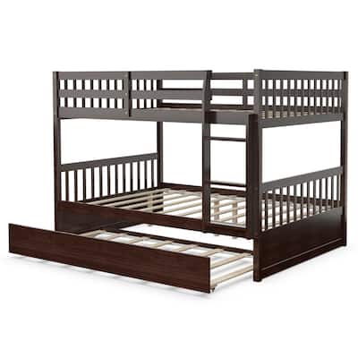 Gymax Full over Full Bunk Bed Platform Wood Bed w/ Trundle & Ladder