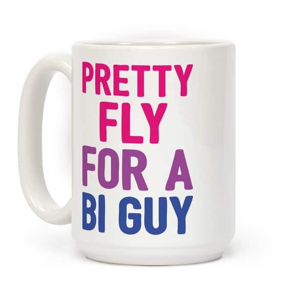Shop Lookhuman Pretty Fly For A Bi Guy White 15 Ounce Ceramic Coffee Mug Overstock 21554886