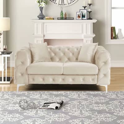 Morden Fort Modern Contemporary Love Seat with Deep Button Tufting Dutch Velvet, Solid Wood Frame and Iron Legs