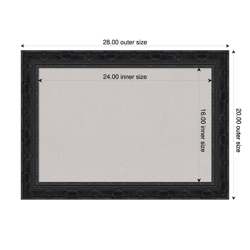 Filigree Gloss Black Framed Cork Board - Bulletin Board, Organization Board, Pin Board - Grey - 28 x 20 in