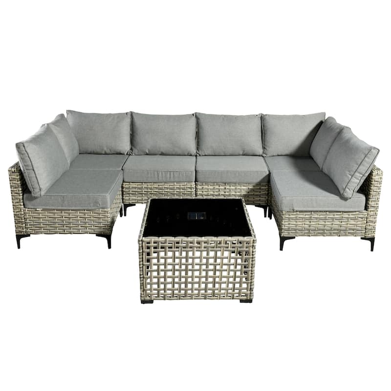HOOOWOOO 7-piece Rattan Patio Furniture Sectional Set