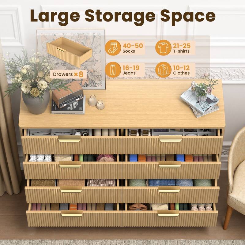 Meyreso Modern Boho Wave Wood Dresser, Wide Storage Cabinet