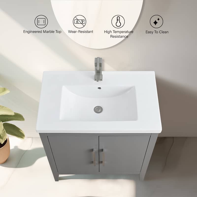 Vanity Art 20" or 24" or 30" Single Sink Bathroom Vanity Cabinet with Ceramic Top
