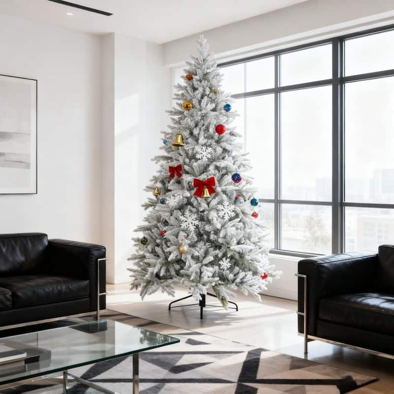 Festive Christmas Decor Artificial Flocked Christmas Tree with Snow Tips,Hinged Xmas Tree - Green