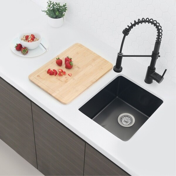 16"L x 18"W Stainless Steel Single Basin Undermount Kitchen Sink with Strainers. Opens flyout.