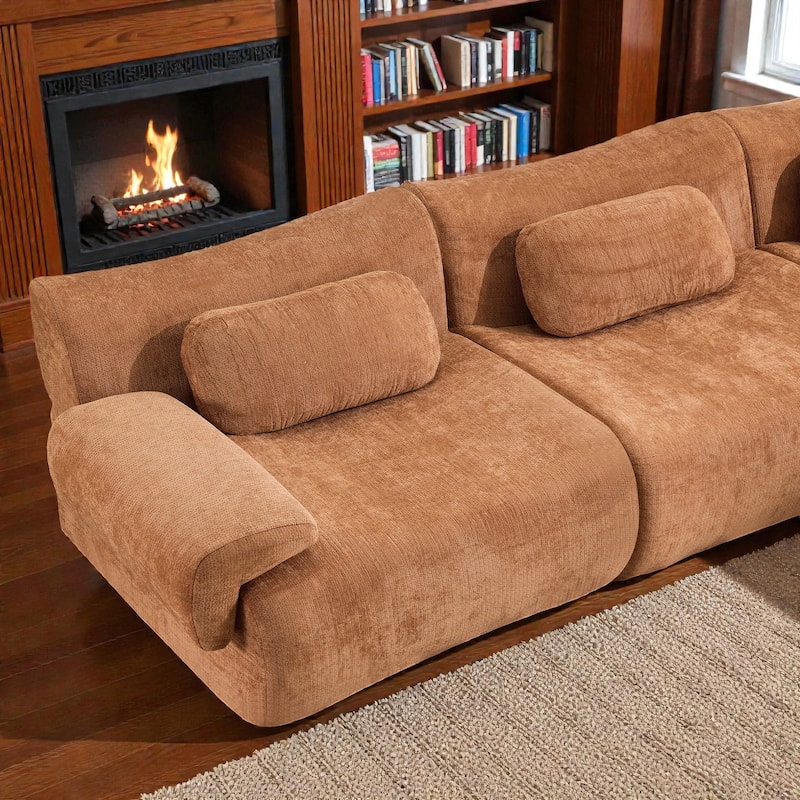 Modular Chenille Sofa Set with Armchair, Extra Large Deep Seat 3 Seater Compression Couch with Pillows