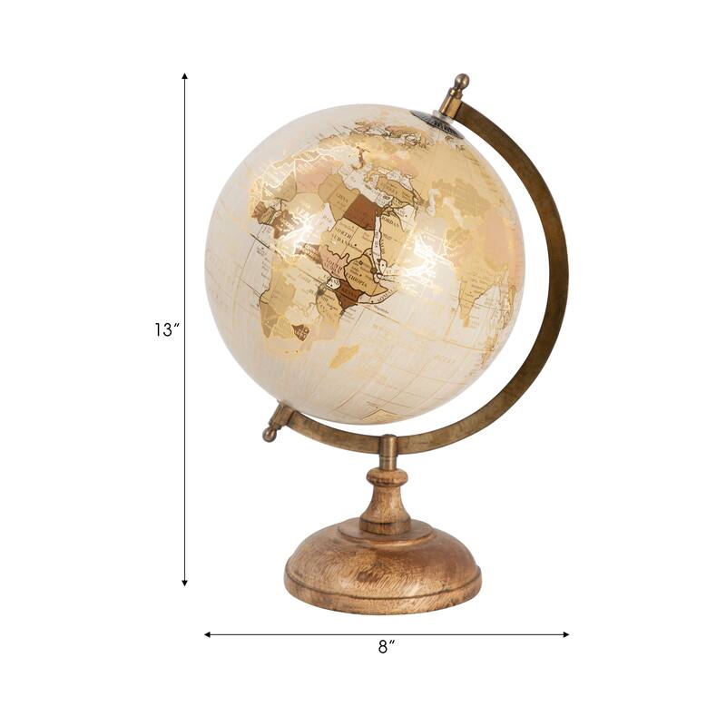 Sagebrook Home Elegant Gold 13" Decorative Globe, Mango Wood & Metal World, Perfect for Home Office - 8" x 9" x 13"