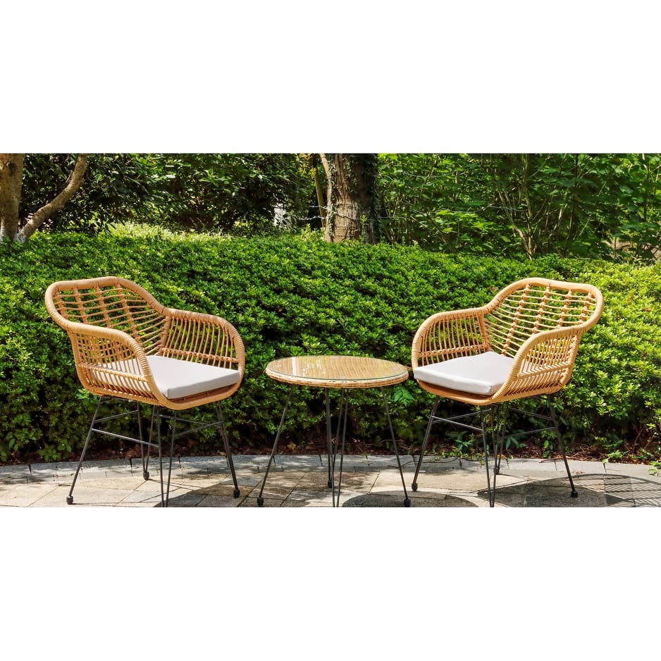 Crescent 3-Piece Outdoor Wicker Patio Bistro Set with Cushions