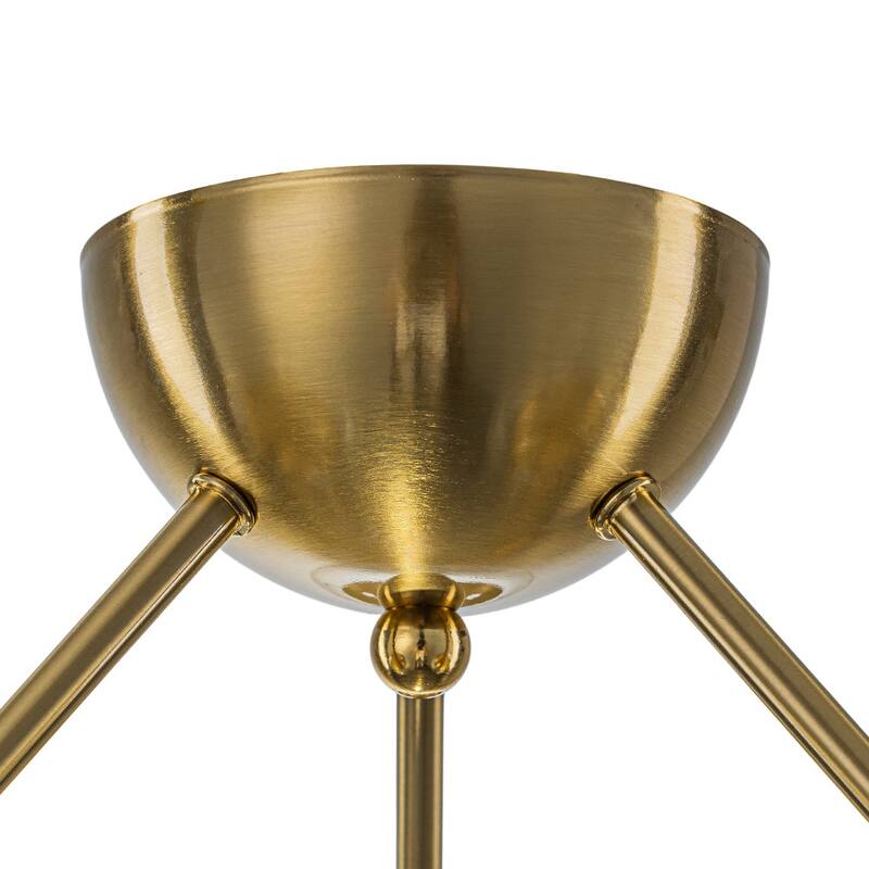 3-Light Brushed Brass Glass Globe Sputnik Semi Flush Mount