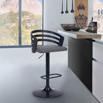 Adele Black or Walnut Wood Upholstered Adjustable Height Bar Stool