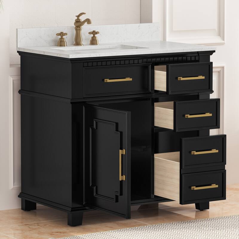 36 Inch Bathroom Vanity with Sink, Soft-Close Sliding Drawers & Cabinet, Bathroom Vanity Cabinet Set in White