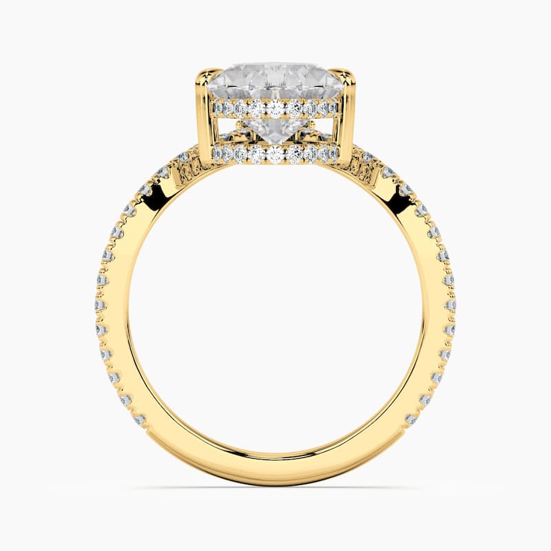 Auriya 14kt Yellow Gold Lab Grown Pear Chevron Diamond V Double Hidden Halo Engagement Ring (F-G, VS)