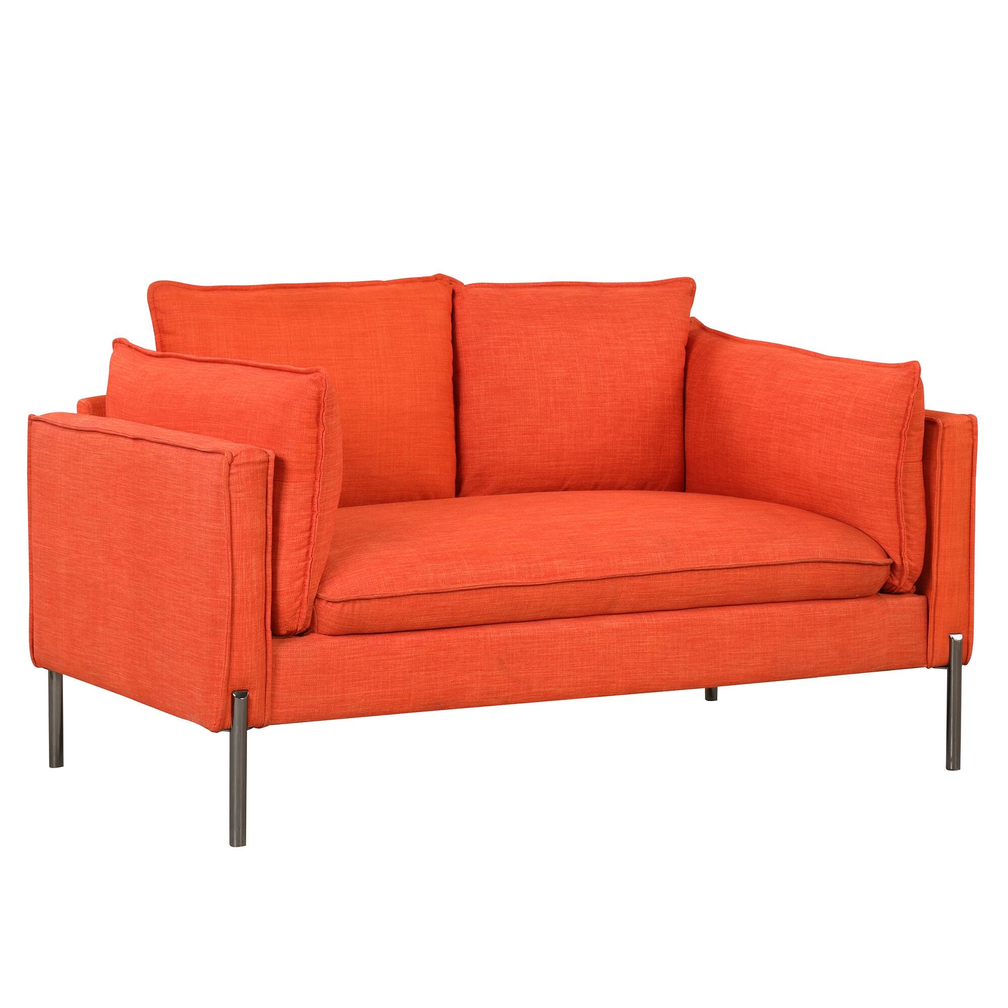 Orange Modern Sofa for Small Spaces, Matching Bolster Pillows Bed