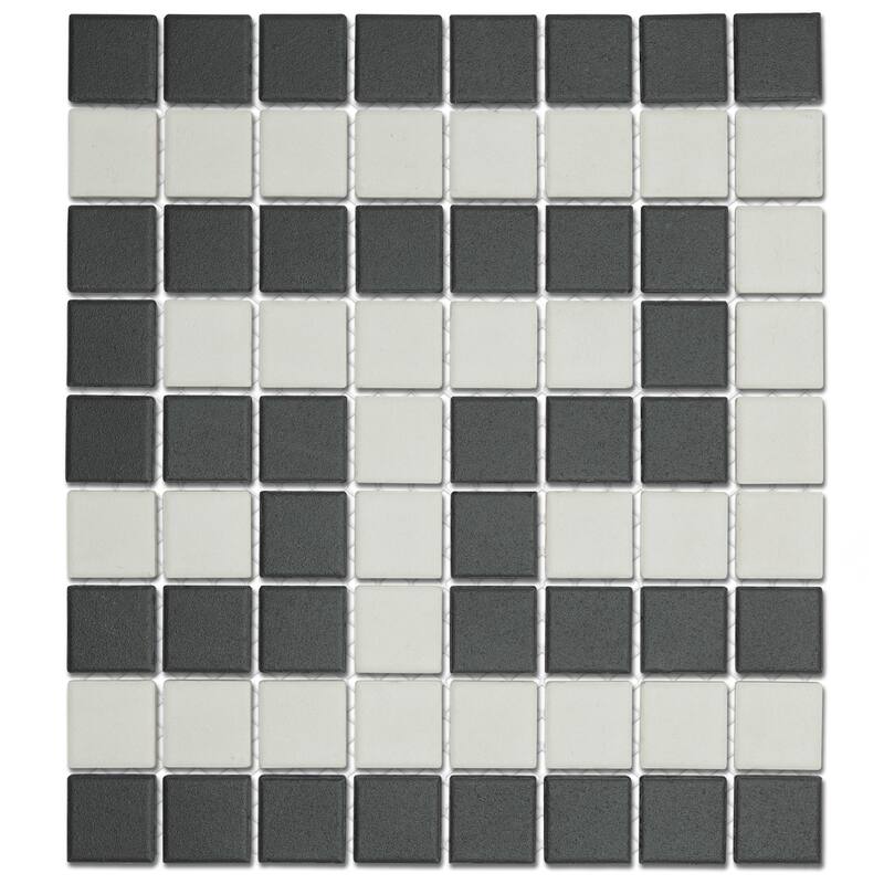 Merola Tile Gotham 1" Greek T Border Unglazed Black and White 7-3/4" x 8-3/4" Porcelain Mosaic Floor and Wall Tile