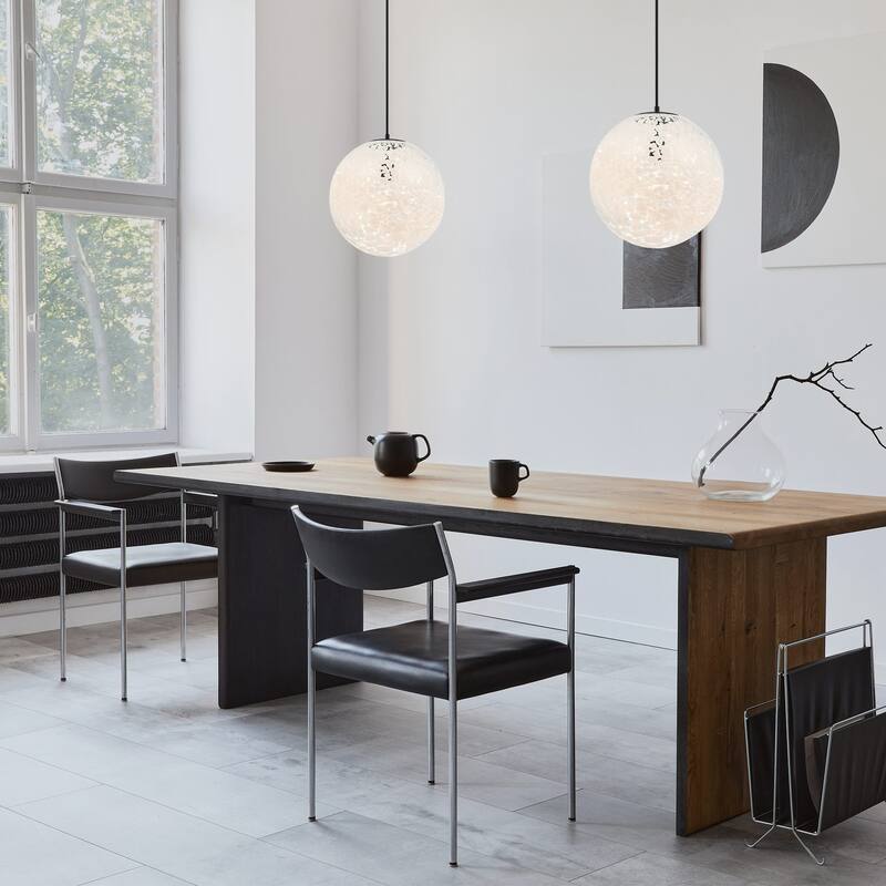 Circo Modern Matte Black 14 in. Globe Pendant with White Art Glass Shade