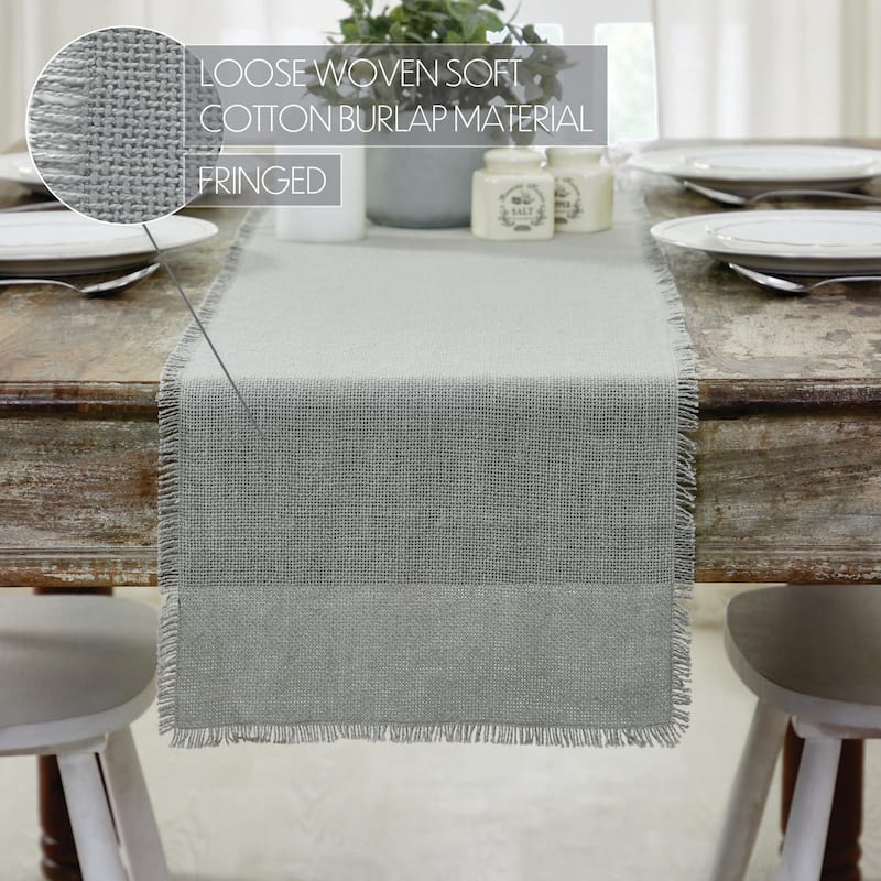 Burlap Dove Grey Runner Fringed - 12x48