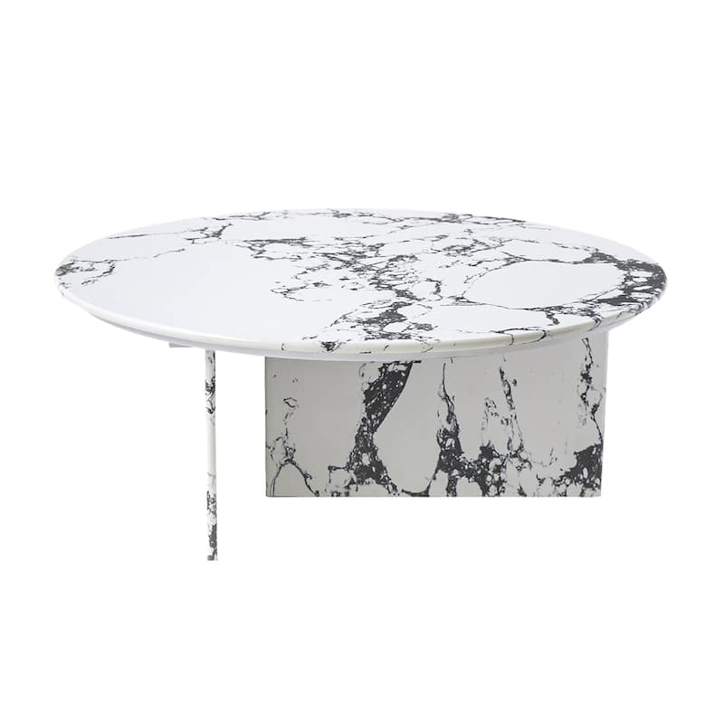 Modern Round Faux Marble Coffee Table, 33.46" Circle Center Table Tea Table for Living Room.