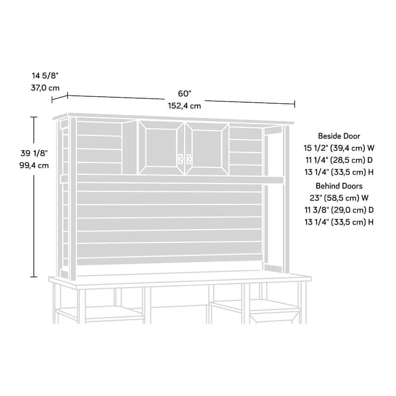 Wood Hutch with Cabinet Open Shelves, White - 60.00" W x 14.57" D x 39.13" H