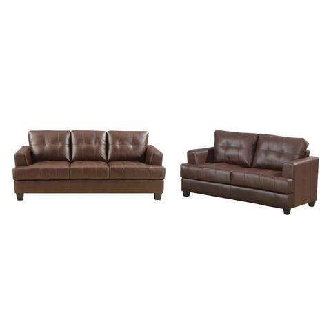 2 Piece Upholstered Sofa Set with Tufted, Dark Brown