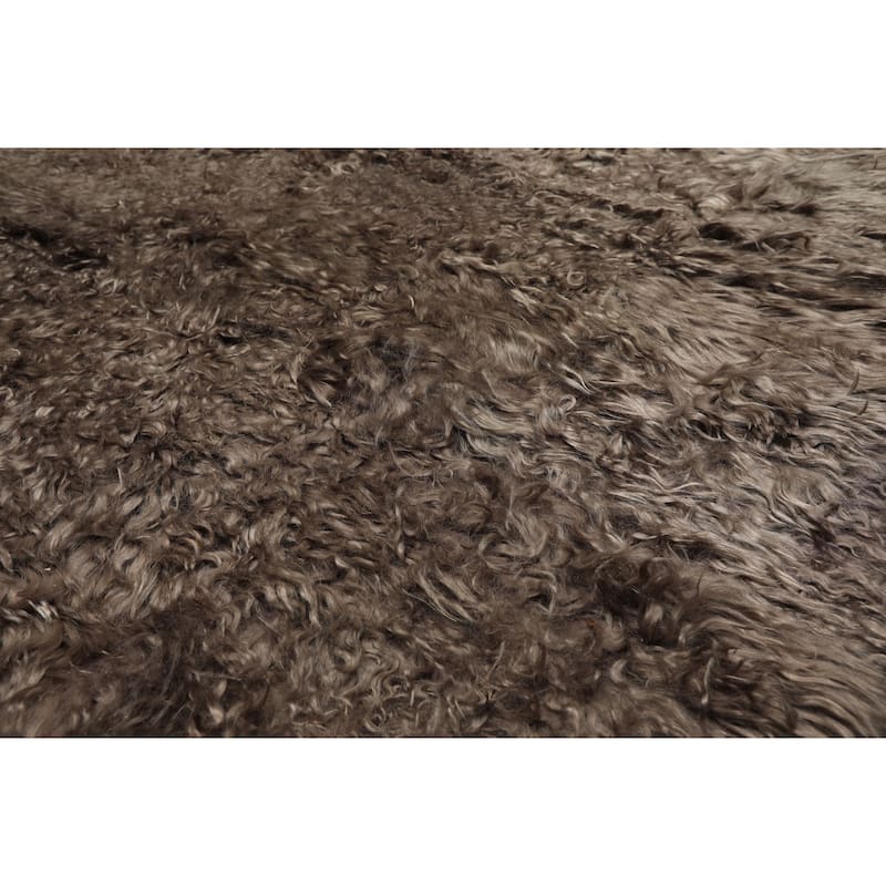 9'5''x9'5'' Square Machine Made Brown Shag Plush Pile Contemporary Polyster Rug - 9' 5'' x 9' 5''-Square