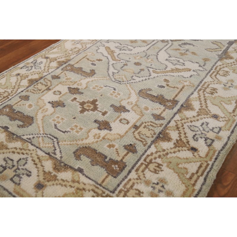Green Oushak Oriental Runner Rug Handmade Floral Wool Carpet - 2'7"x 10'1" - 2'7"x 10'1" - Green