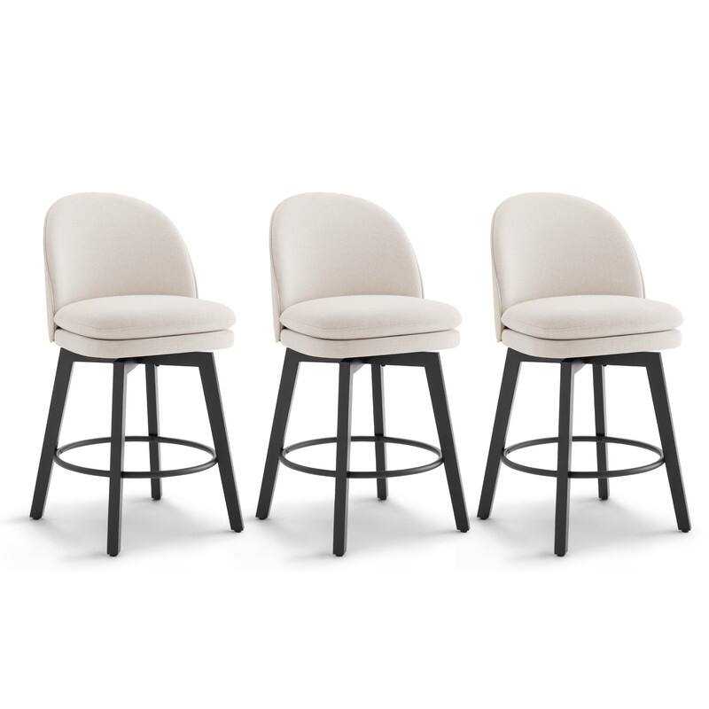 Spruce & Spring Madison Upholstered Swivel Counter Height Bar Stools - Set of 3 - Beige-Fabric