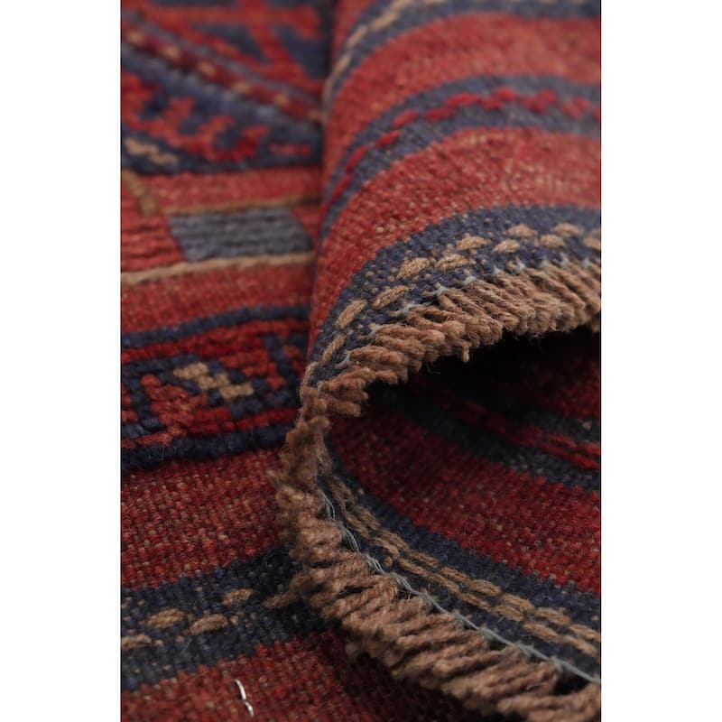 Hand Knotted Oriental 100% Wool Carpet Traditional Tribal Navy Blue & Blues Balouch Runner Rug - 7' 10'' X 1' 11''