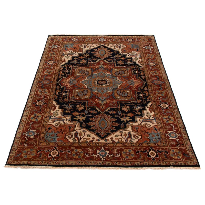 ECARPETGALLERY Hand-knotted Jules Sultane Dark Navy Wool Rug - 5'10 x 8'11