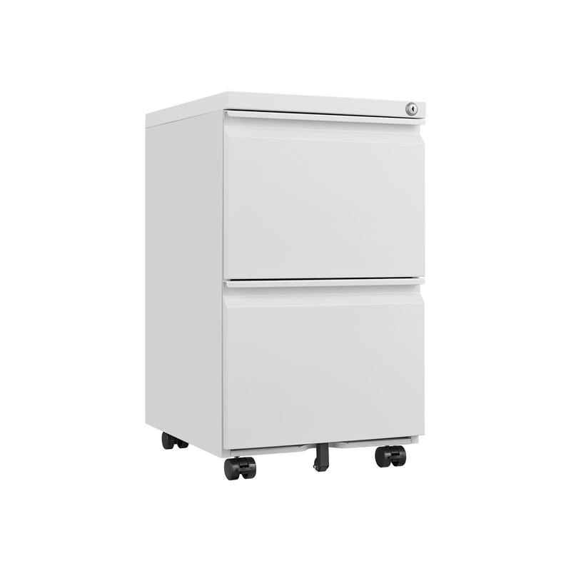 Modern File Cabinet Mobile File Cabinet Steel File Cabinet with 2 Drawers and Lock for Home Office, White